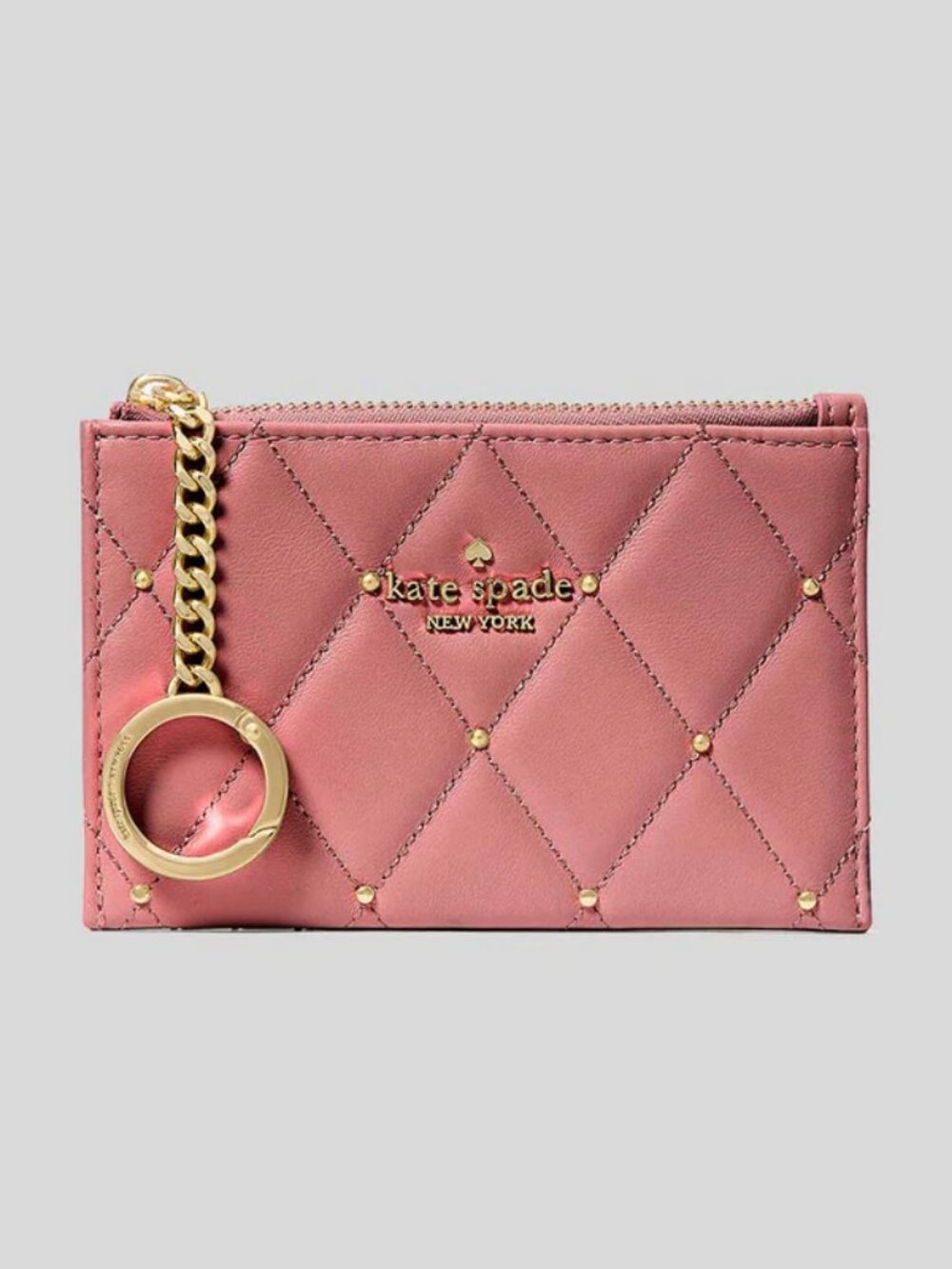 KATE SPADE Carey Quilted Studded Small Card Holder Pomegranate KL819